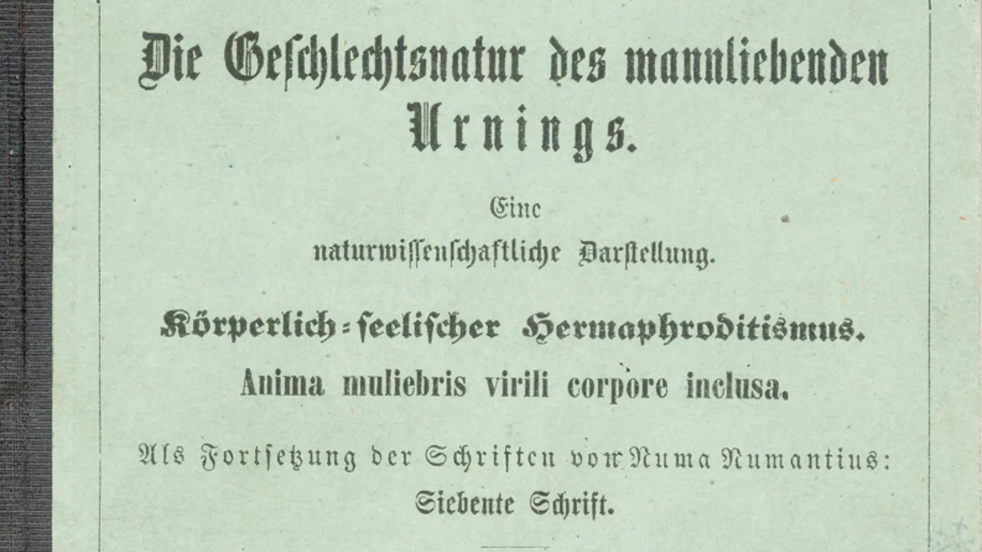  Сочинение Ульрихса «Мемнон. Половая природа мужелюбивого урнинга», 1868 