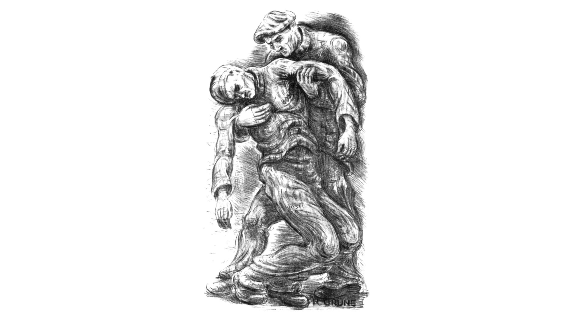  Литография Рихарда Груне, изображающая лагерную жизнь 